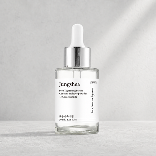 Jungshea Pore Minimizing Niacinamide 3% Serum dropper bottle on a light gray background