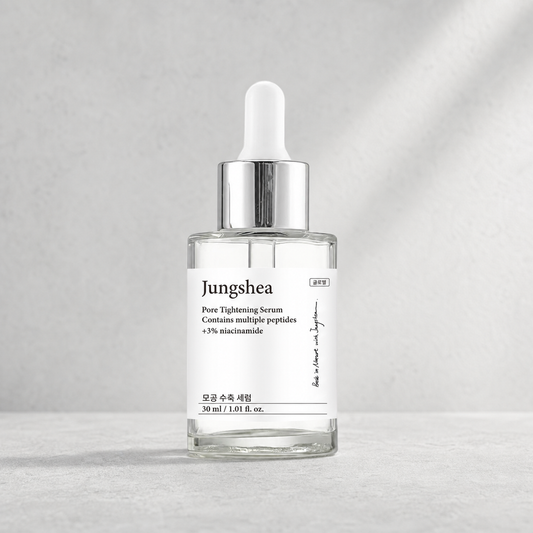 Jungshea Pore Minimizing Niacinamide 3% Serum dropper bottle on a light gray background