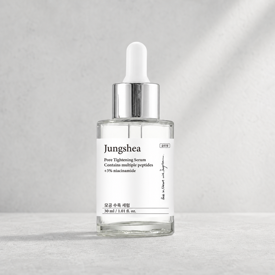 Jungshea Pore Minimizing Niacinamide 3% Serum dropper bottle on a light gray background